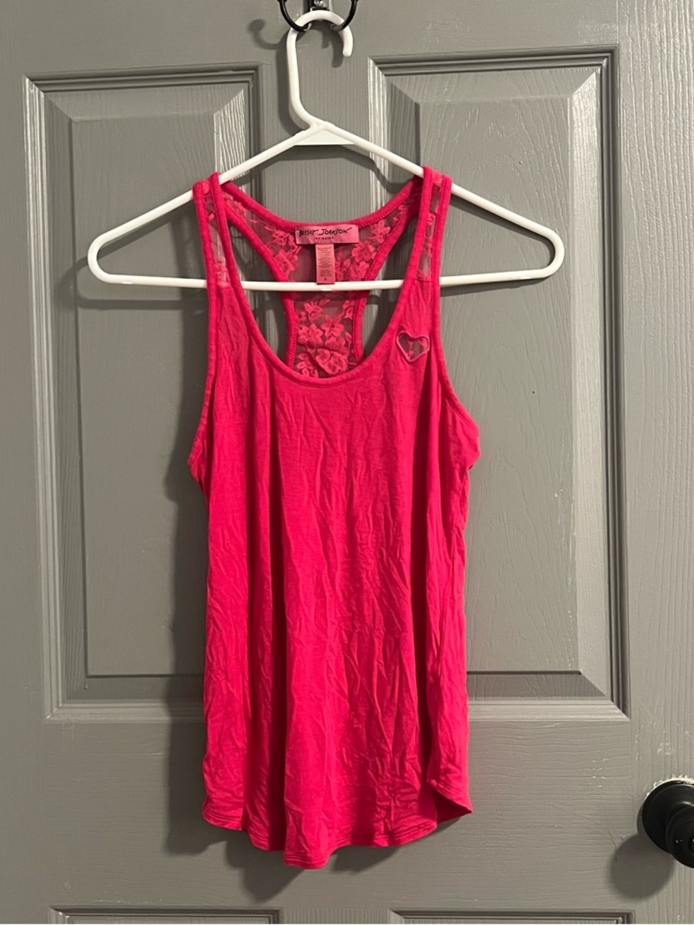 Betsey Johnson intimates Hot Pink Lace-Back Racerback Tank Heart Loungewear